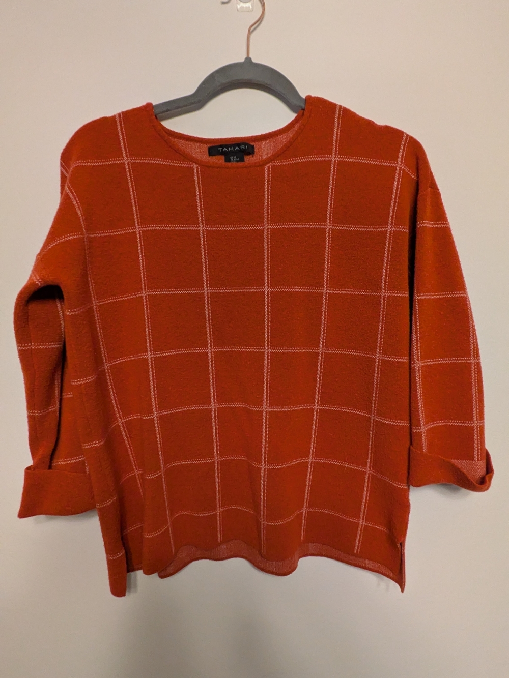 Tahari Rust Orange Windowpane Sweater